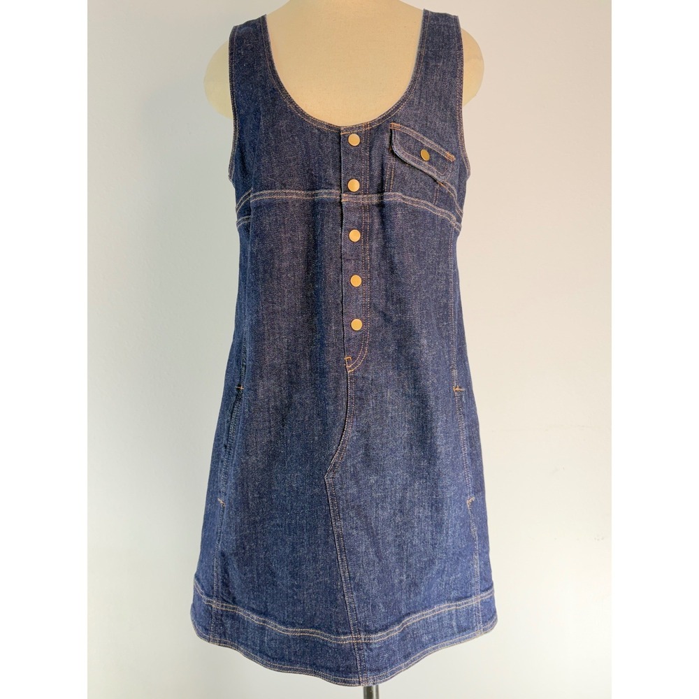 Pilcro Anthropologie Darkwash Denim Snap-Front Mini Dress Western Boho Cottage